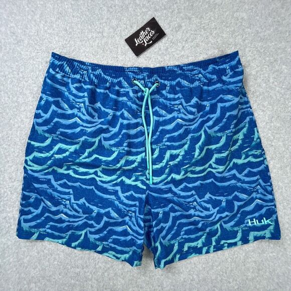 Huk Waves Volley 5.5 Board Shorts Mens Sz XL Blue Lined Drawstring Swim Trunks - Picture 1 of 13